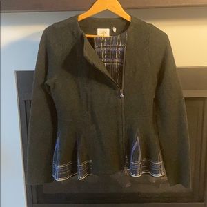 Anthropologie hunter green ruffle cardigan